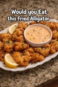 Delicious fried alligator served with dipping sauce