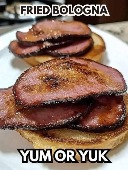 Golden Fried Bologna Sandwich served on a plate