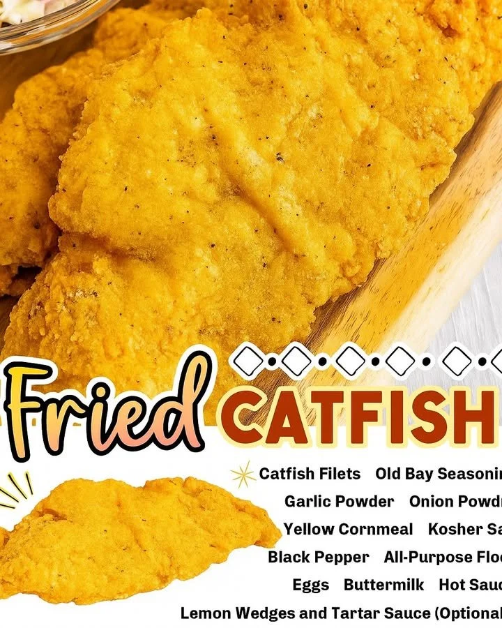 Plate of crispy fried catfish with tartar sauce and lemon wedges