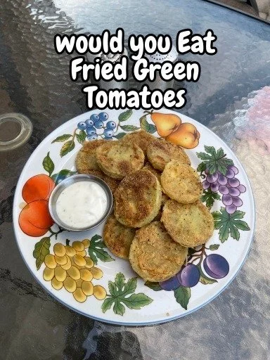 Plate of crispy Fried Green Tomatoes with dipping sauce