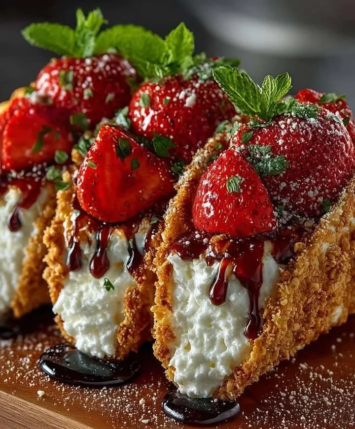 Delicious fried ice cream served with chocolate sauce and toppings