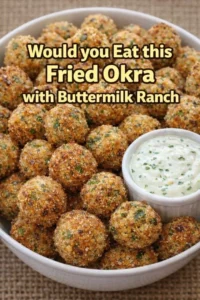 Plate of crispy Fried Okra served with Buttermilk Ranch dressing