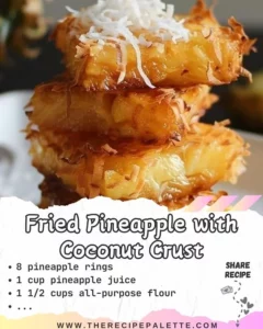 Fried pineapple with a crispy coconut crust on a plate