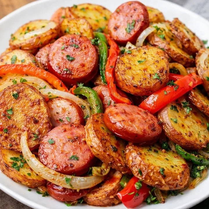 Fried Potatoes, Onions, and Smoked Polish Sausage