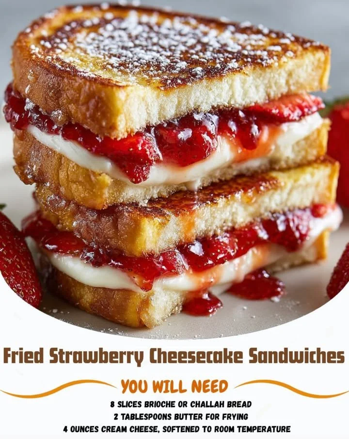 Fried strawberry cheesecake sandwiches served on a plate