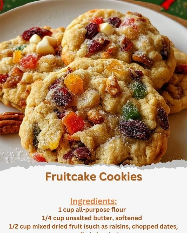 A plate of delicious homemade Fruitcake Cookies with fruits and nuts