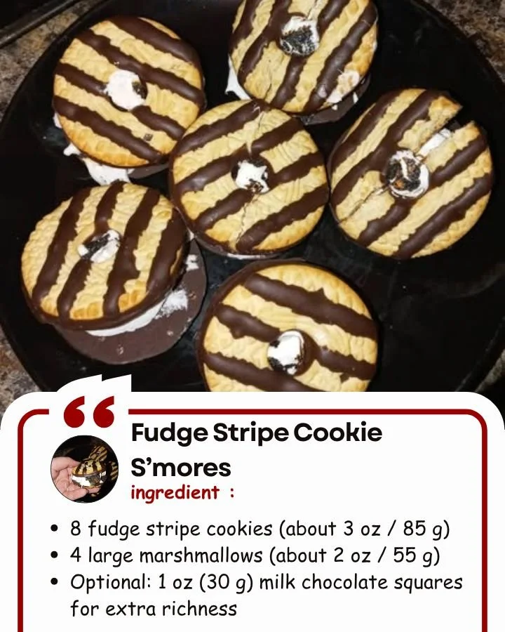 Fudge Stripe Cookie S’mores with melted chocolate and marshmallows