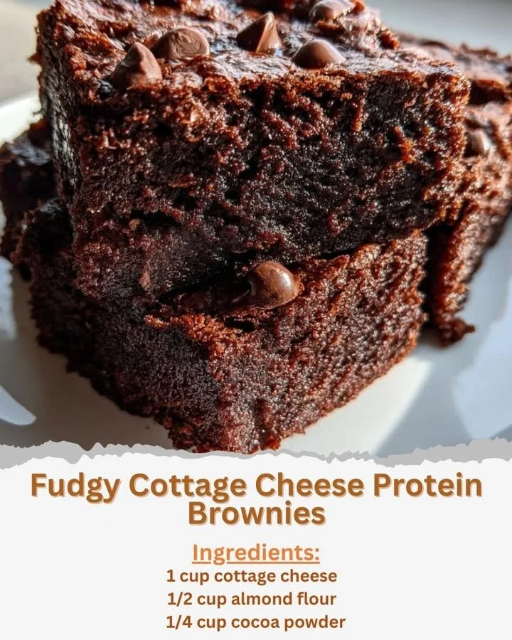 Fudgy cottage cheese protein brownies on a plate