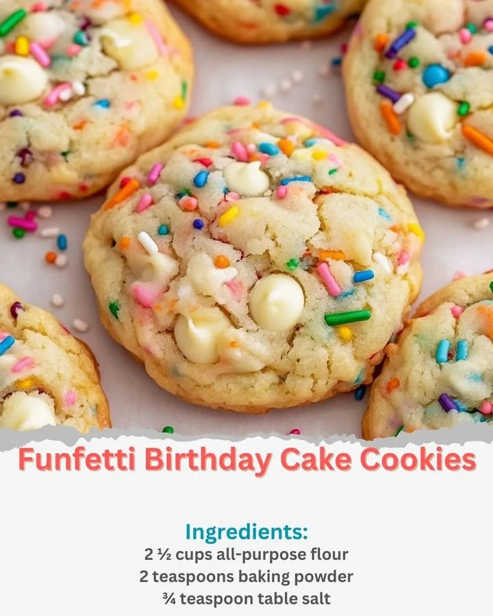 Delicious Funfetti birthday cake cookies with colorful sprinkles on a plate.