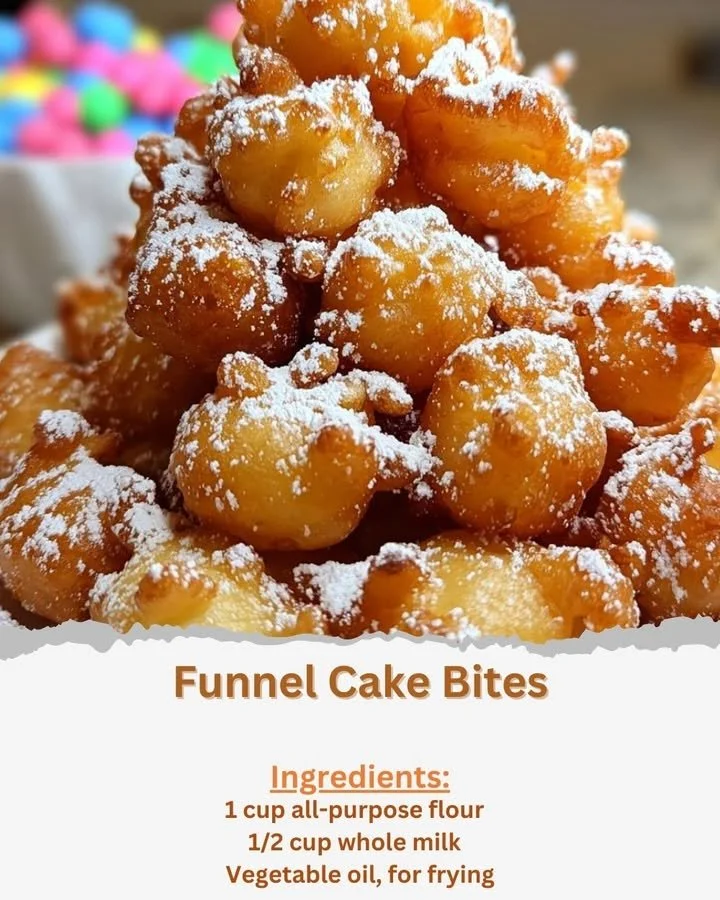 Delicious funnel cake bites served with powdered sugar and chocolate sauce