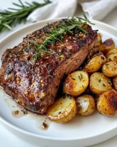 Garlic and Herb Leg of Lamb served with roasted potatoes