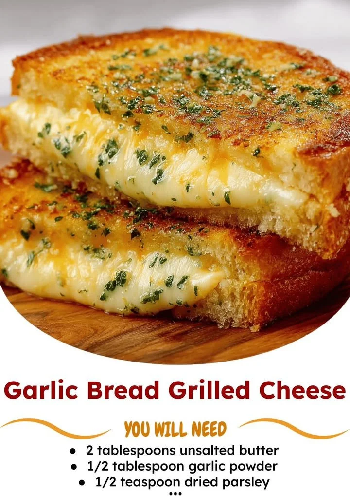 Garlic Bread Grilled Cheese sandwich with gooey cheese and crispy garlic toast