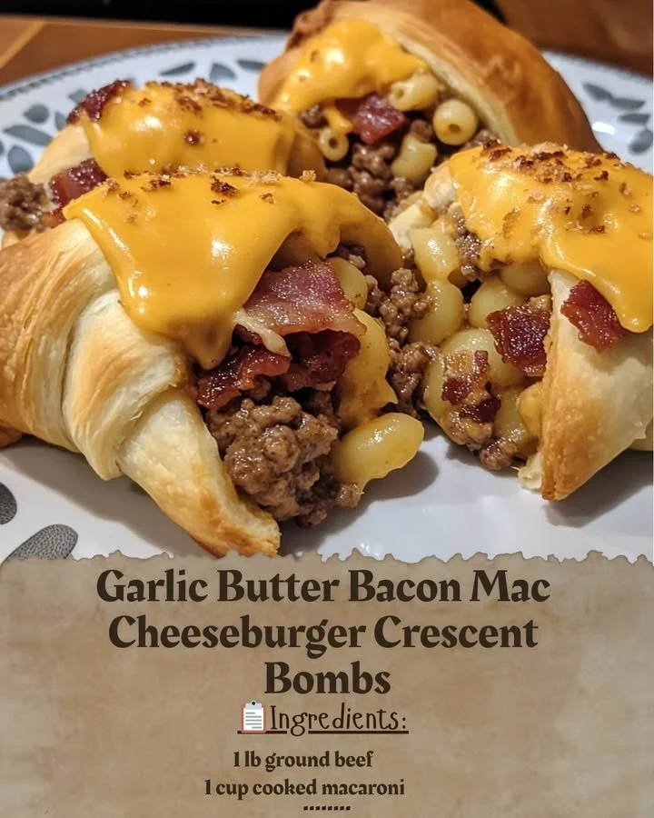 Garlic Butter Bacon Mac Cheeseburger Crescent Bombs ready to serve