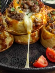 Garlic butter cheeseburger rollups served on a plate