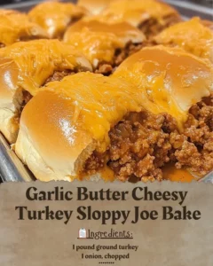Garlic Butter Cheesy Turkey Sloppy Joe Bake served on a plate