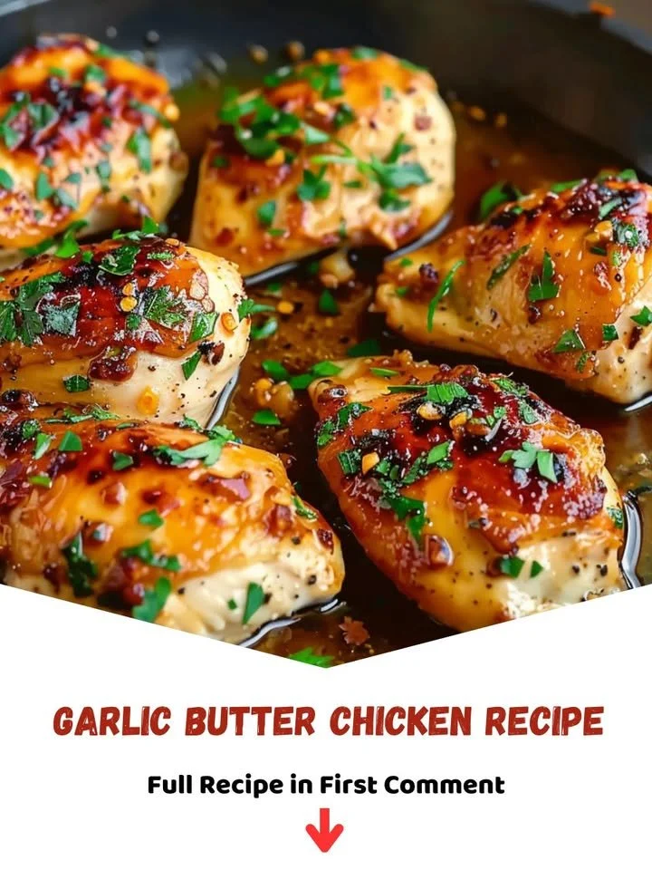 Delicious Garlic Butter Chicken served with herbs and lemon
