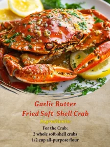 Delicious garlic butter fried soft-shell crab served on a plate