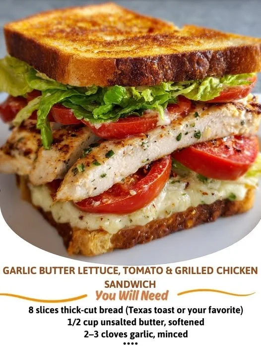 Garlic butter lettuce, tomato, and grilled chicken sandwich on a plate