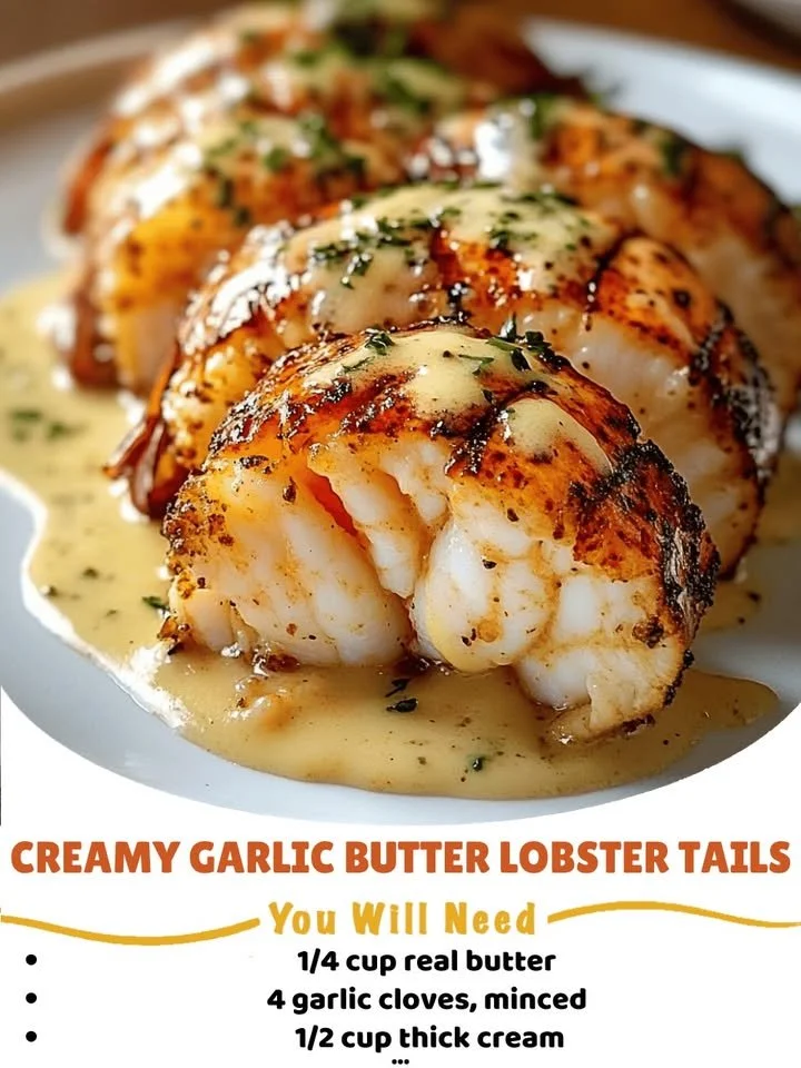 Delicious garlic butter lobster served with herbs and lemon