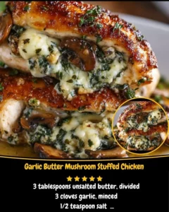 Garlic Butter Mushroom Stuffed Chicken on a plate