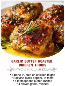 Garlic Butter Roasted Chicken Thighs served with herbs and veggies
