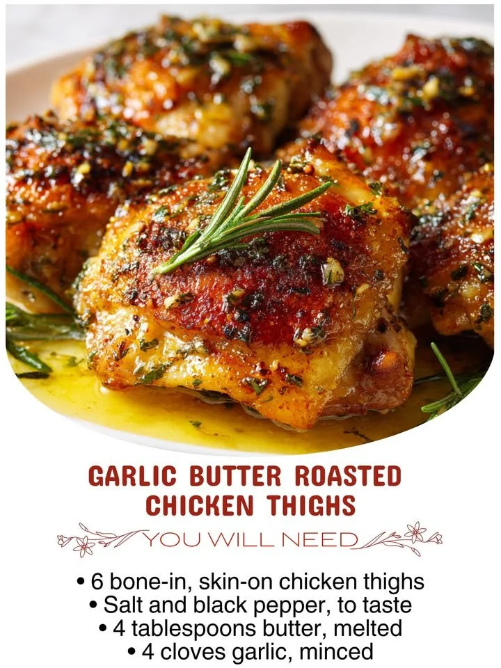 Garlic Butter Roasted Chicken Thighs served with herbs and veggies