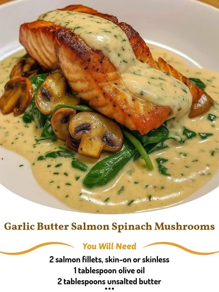 Garlic Butter Salmon with Spinach and Mushrooms