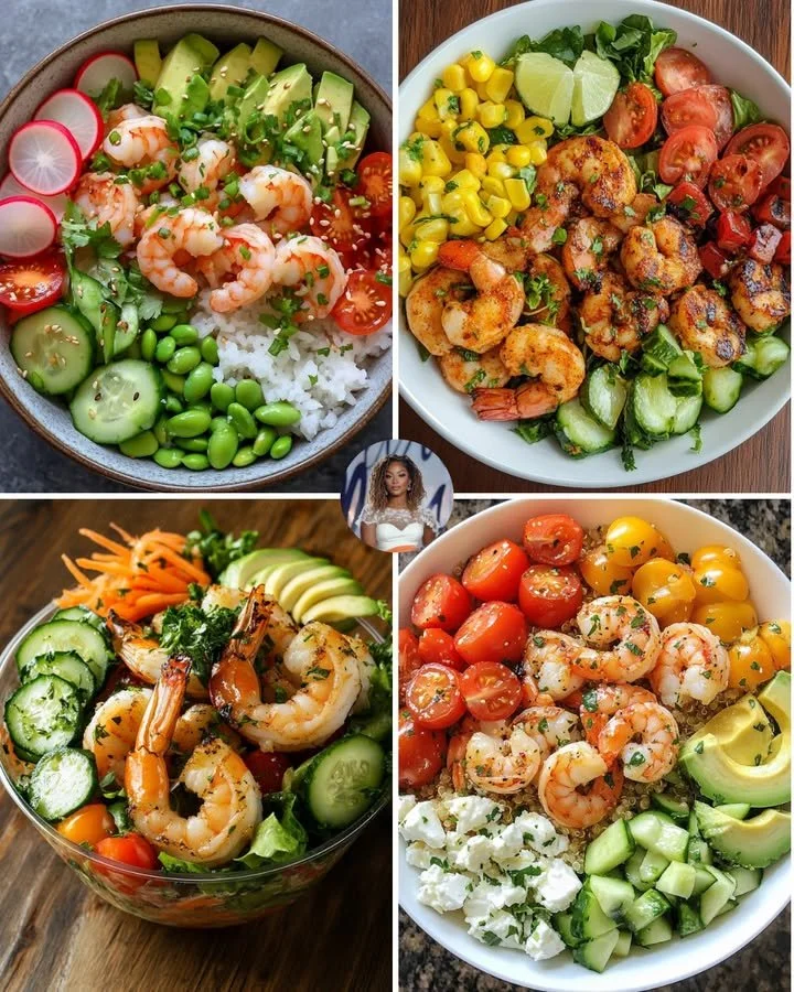 Delicious Garlic Butter Shrimp served over quinoa with fresh vegetables.