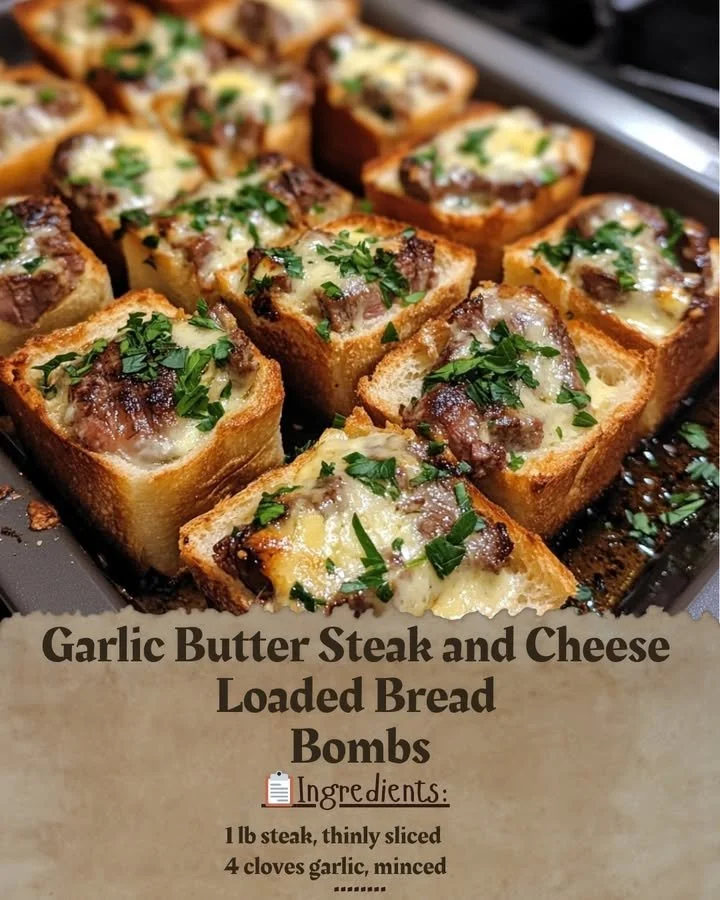 Garlic Butter Steak and Cheese Loaded Bread Bombs ready to enjoy.