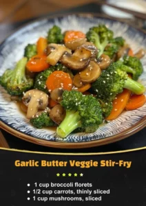 Colorful garlic butter veggie stir-fry with a variety of fresh vegetables.