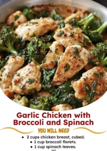 Delicious Garlic Chicken served with Broccoli and Spinach