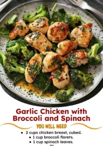 Delicious Garlic Chicken with Broccoli and Spinach dish on a plate