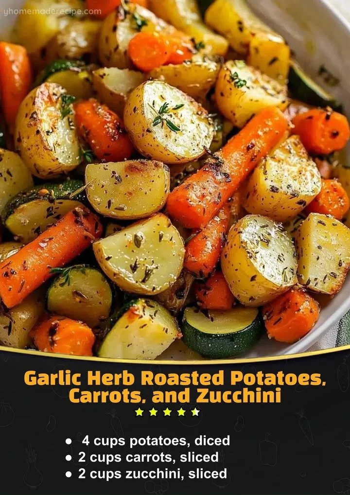 Garlic Herb Roasted Potatoes, Carrots, and Zucchini on a serving plate