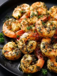Delicious Garlic Herb Shrimp dish garnished with herbs.
