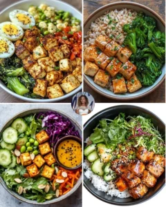 Plate of Garlic Lime Tofu with roasted cauliflower garnished with herbs