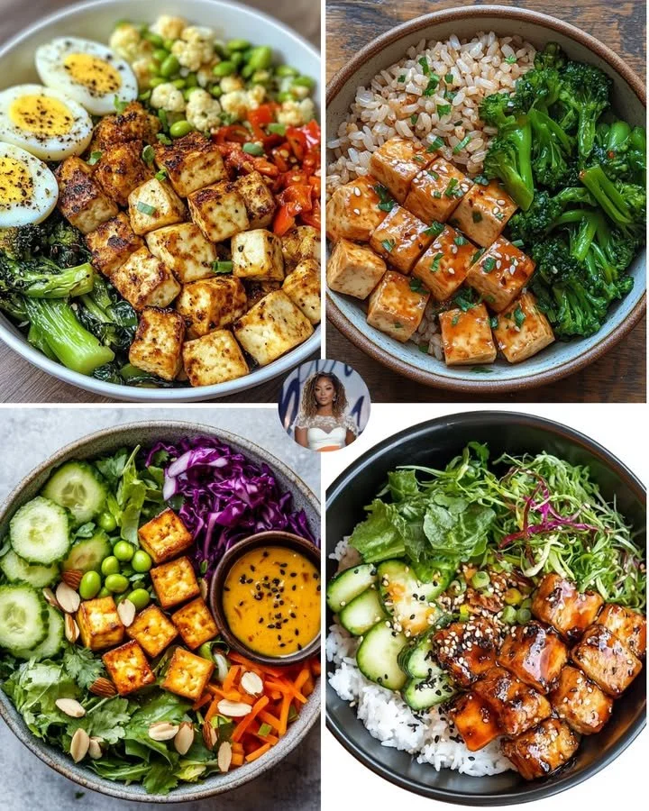 Plate of Garlic Lime Tofu with roasted cauliflower garnished with herbs
