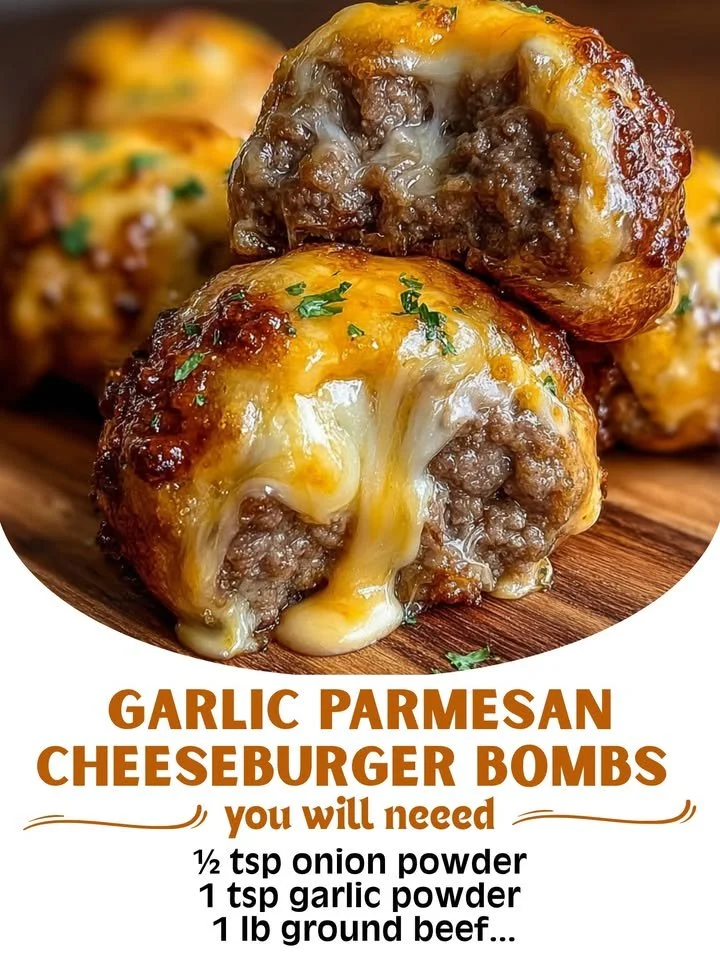 Cheesy garlic parmesan cheeseburger bombs ready to be served.