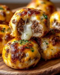 Delicious Garlic Parmesan Cheeseburger Bombs served with dipping sauce
