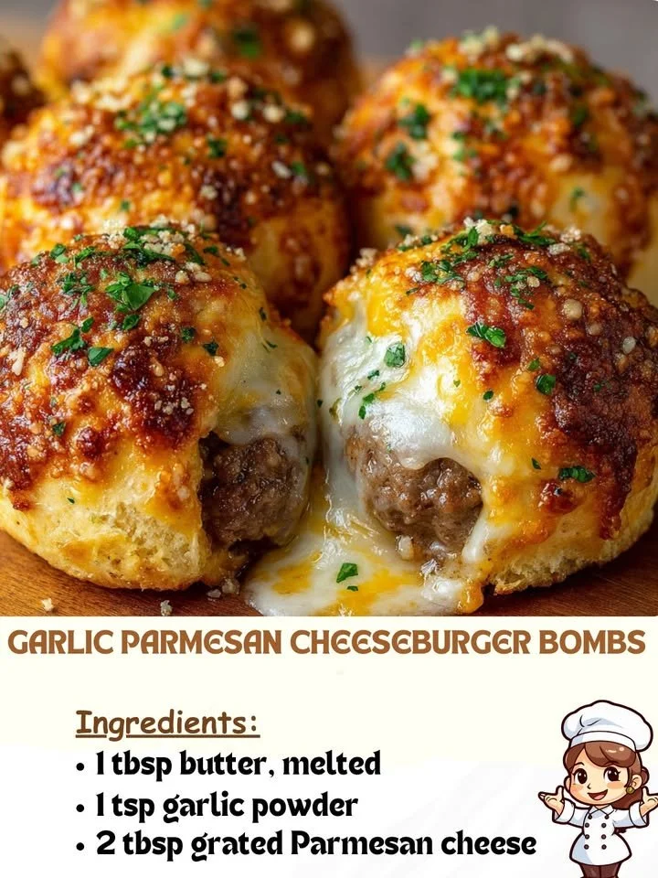Garlic Parmesan Cheeseburger Bombs served on a plate with toppings.