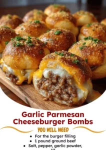 Garlic Parmesan Cheeseburger Bombs baked to perfection with delicious flavors.
