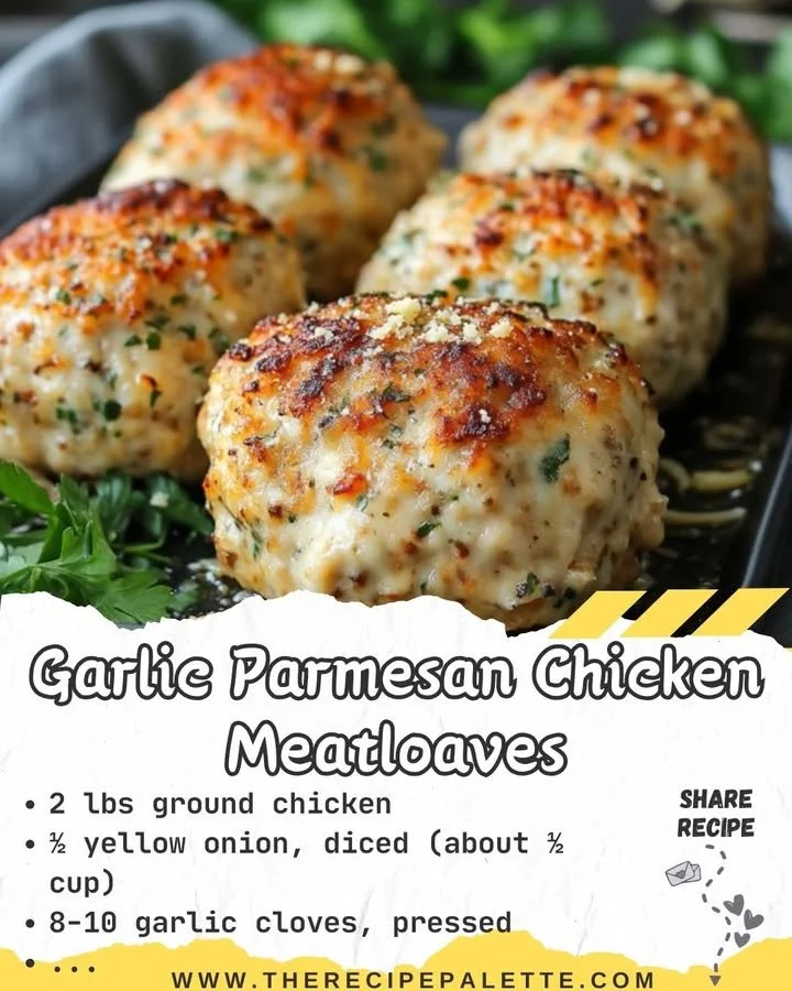 Delicious Garlic Parmesan Chicken Meatloaves served on a plate