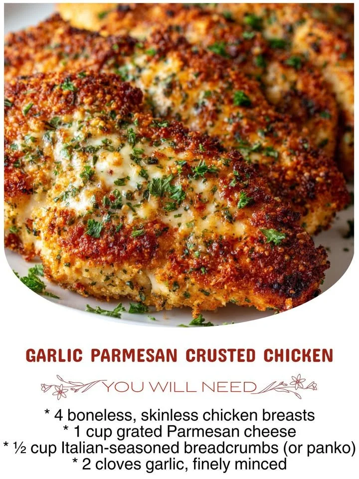 Garlic Parmesan Crusted Chicken served with herbs and spices