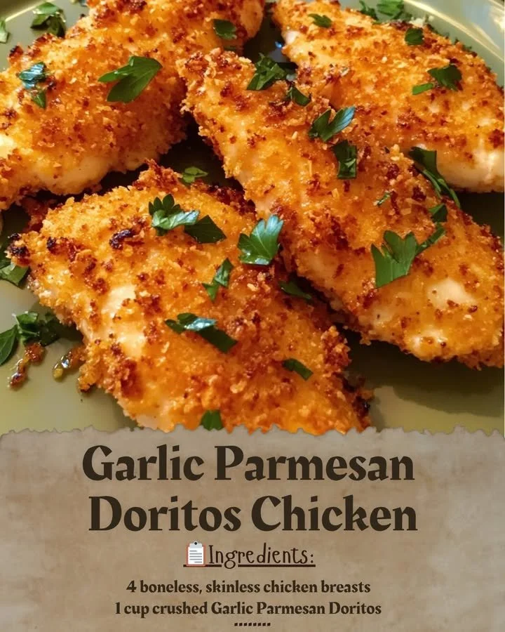 Plate of Garlic Parmesan Doritos Chicken with crunchy toppings