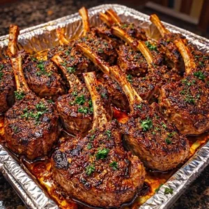 Garlic Parmesan Fried Lamb Chops served on a plate, garnished with herbs.