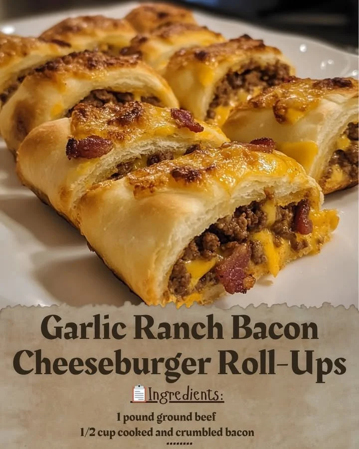 Garlic Ranch Bacon Cheeseburger Roll-Ups served on a platter