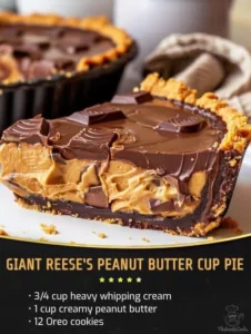 Giant Reese's Peanut Butter Cup Pie with chocolate and peanut butter layers