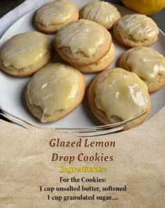Delicious glazed lemon drop cookies on a plate.
