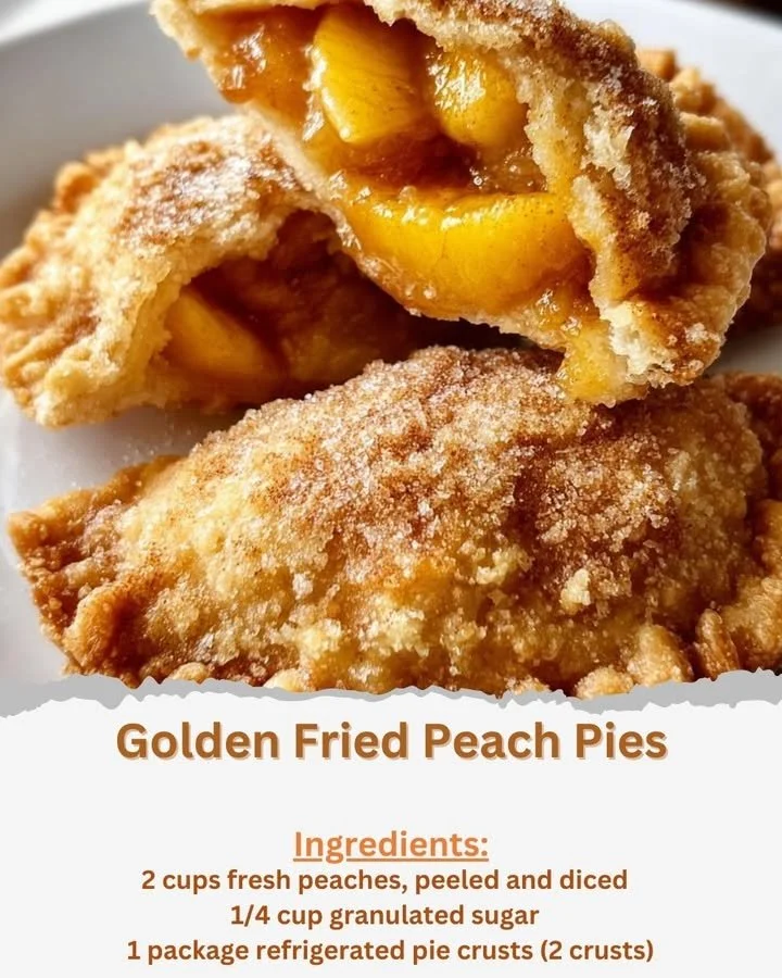 Golden fried peach pies served warm with a crispy crust and fresh peach filling