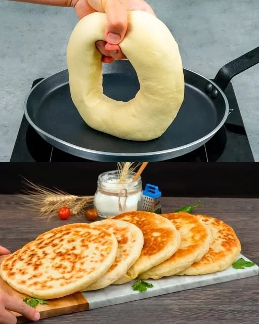 Golden pan-fried flatbread served on a rustic table