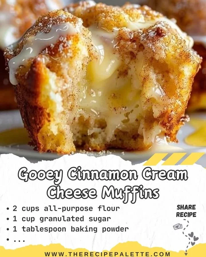 Gooey cinnamon cream cheese muffins on a plate, fresh out of the oven.